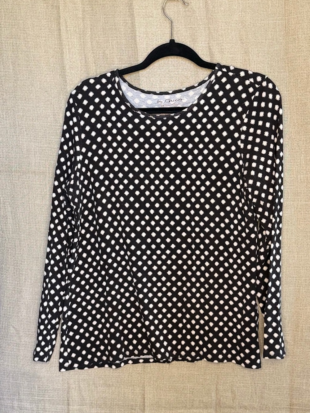 Chico’s Black White Polka Dot Long Sleeve Top